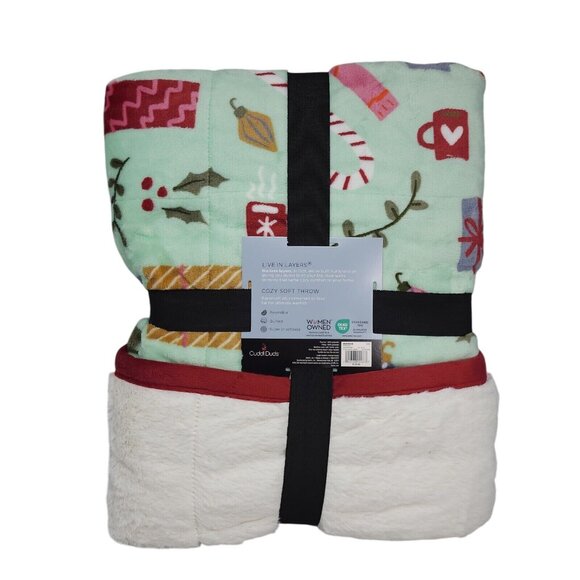 Cuddl Duds Sherpa Throw Blanket Plush to Sherpa Holiday Icon Toss Christmas Cozy - Picture 5 of 10